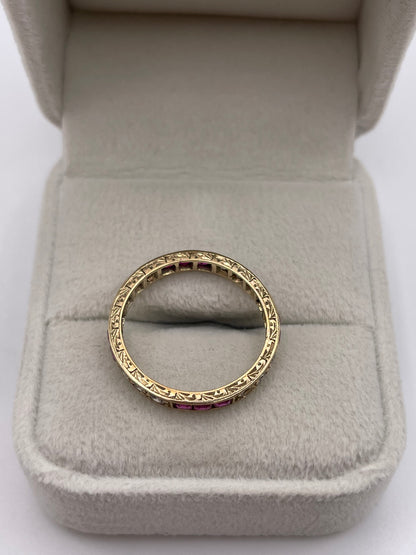 Antique 9ct gold synthetic ruby and paste eternity ring