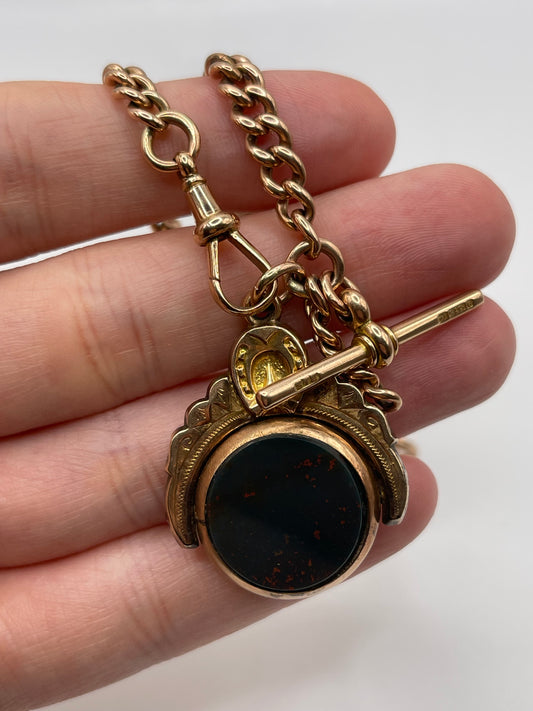 Antique 9ct rose gold Albert chain with fob