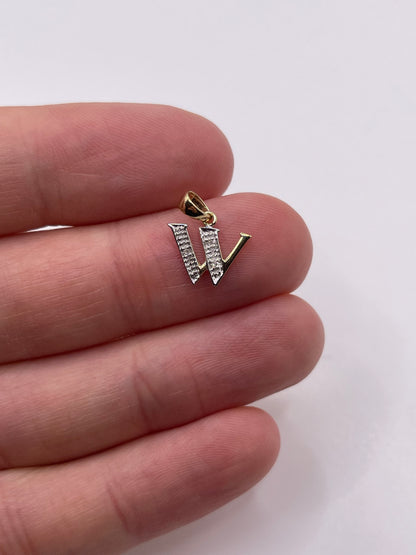 9ct gold diamond initial W pendant