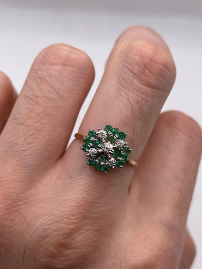 9ct gold emerald and diamond ring