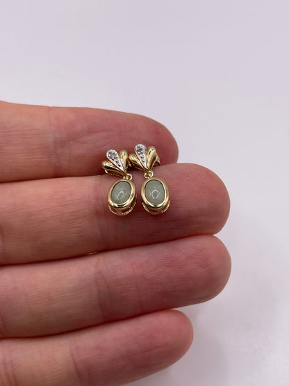 9ct gold jade and diamond earrings