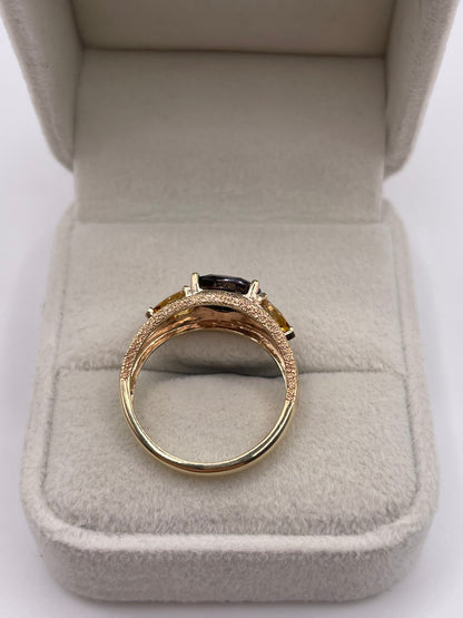 9ct gold Smokey quartz and citrine ring