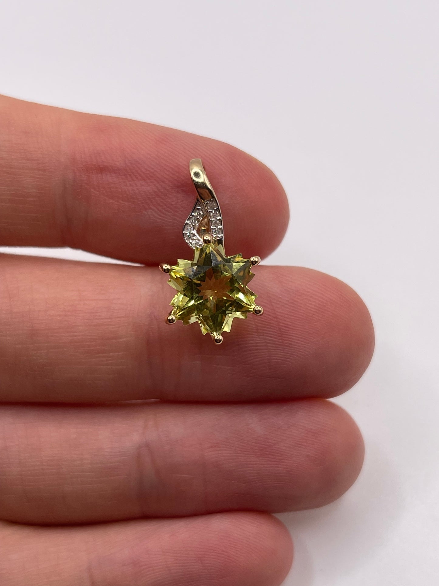 9ct gold lemon quartz and diamond pendant