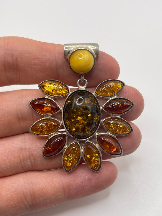 Silver amber pendant