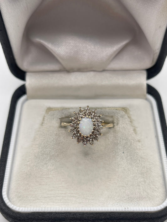 9ct gold opal and diamond cluster ring