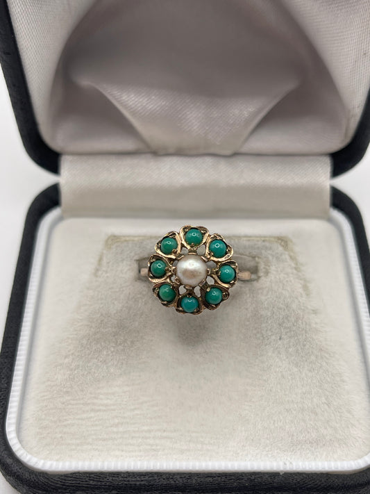 9ct gold turquoise and pearl ring