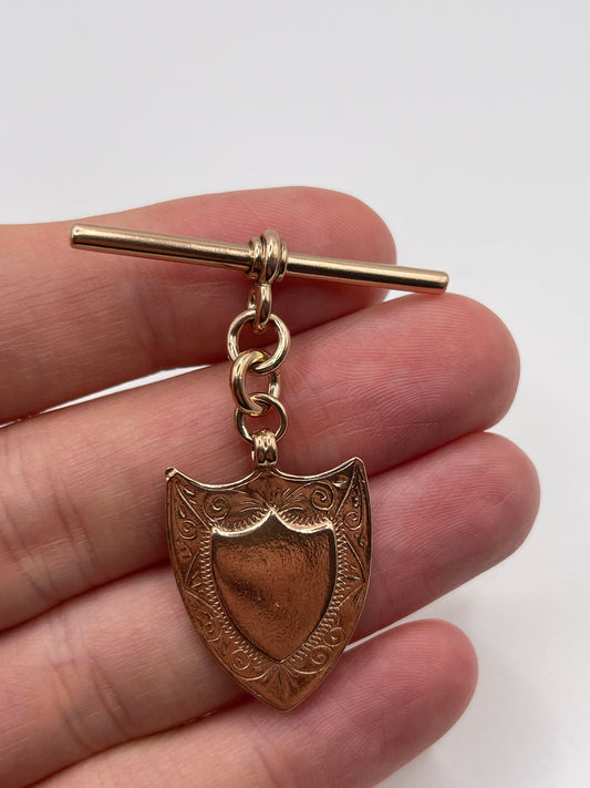 9ct rose gold shield fob and T bar pendant