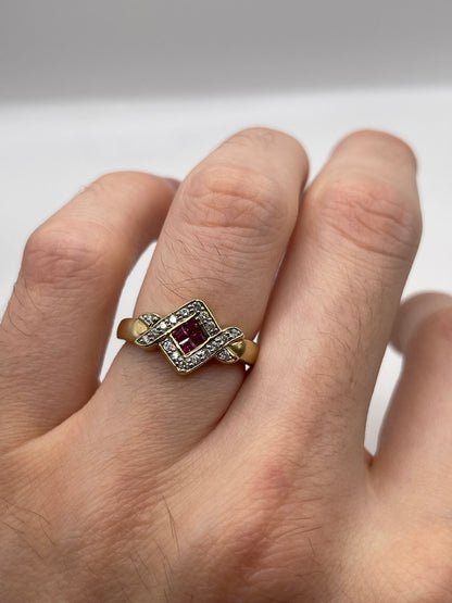 9ct gold ruby and diamond ring