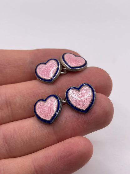 Silver enamel heart cufflinks