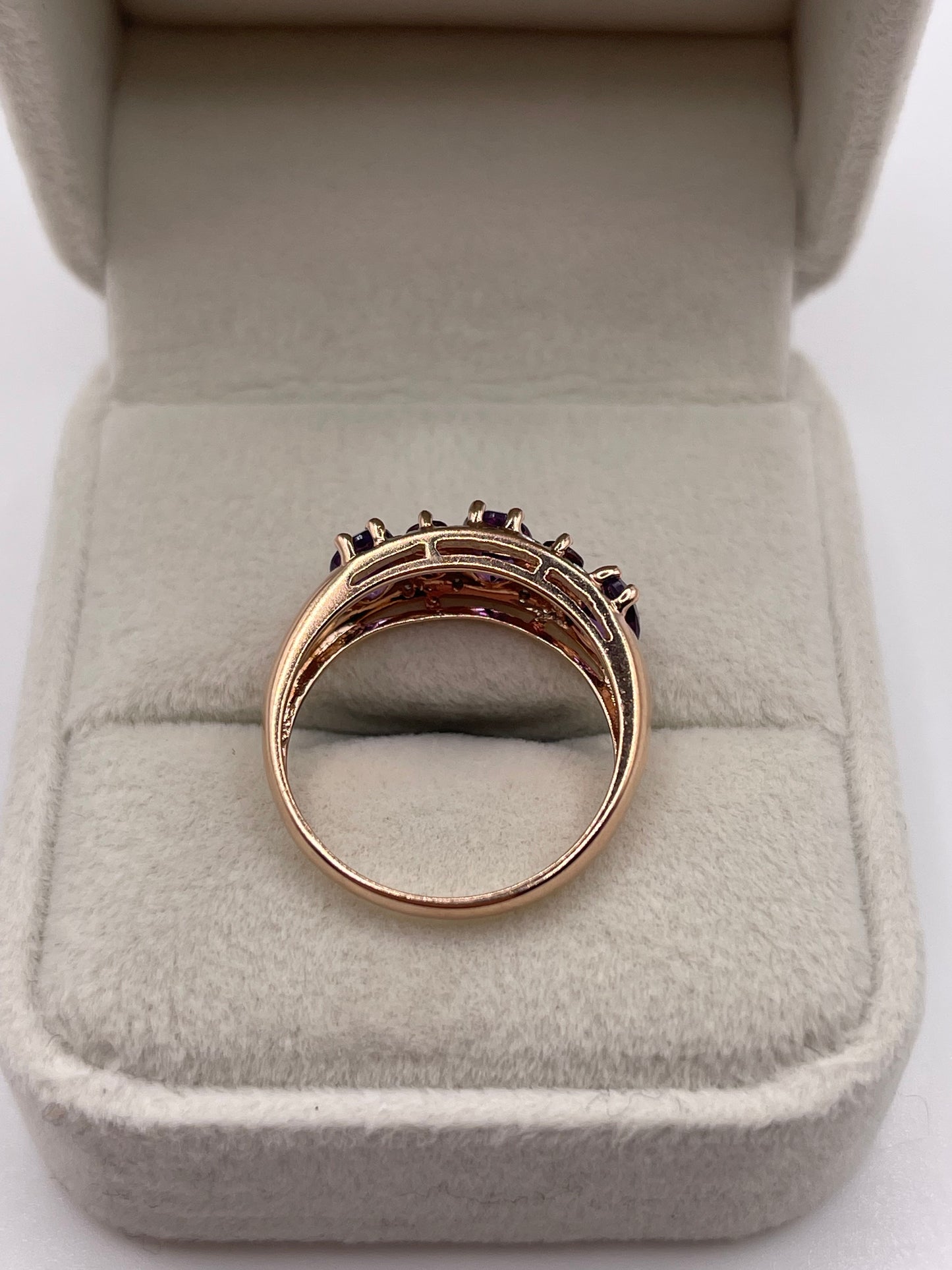 9ct rose gold amethyst, tourmaline and diamond ring