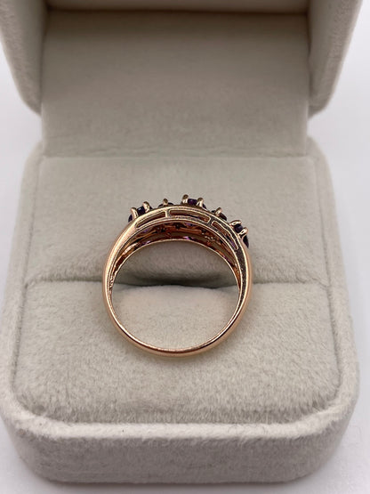 9ct rose gold amethyst, tourmaline and diamond ring