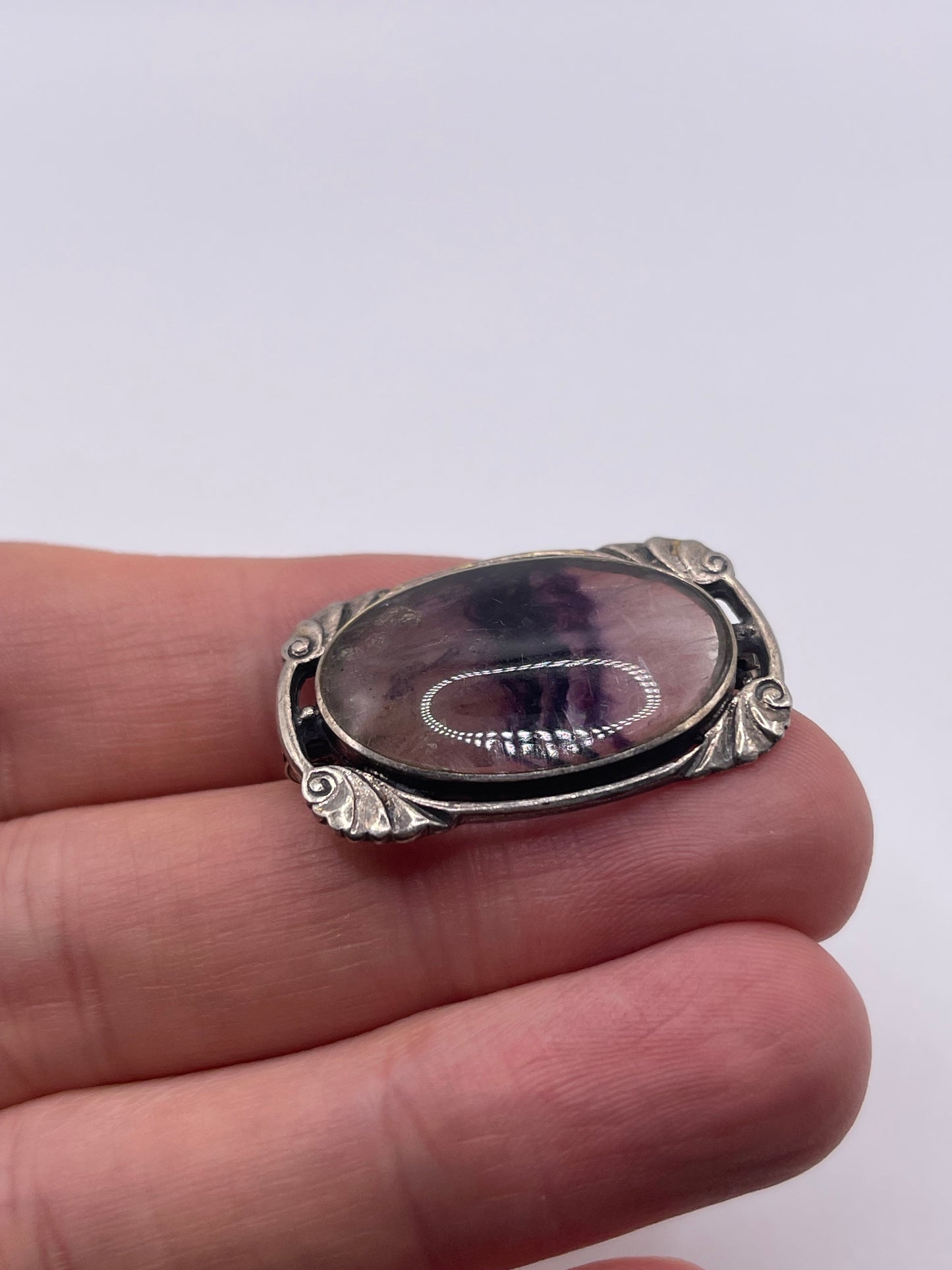 Silver blue John brooch
