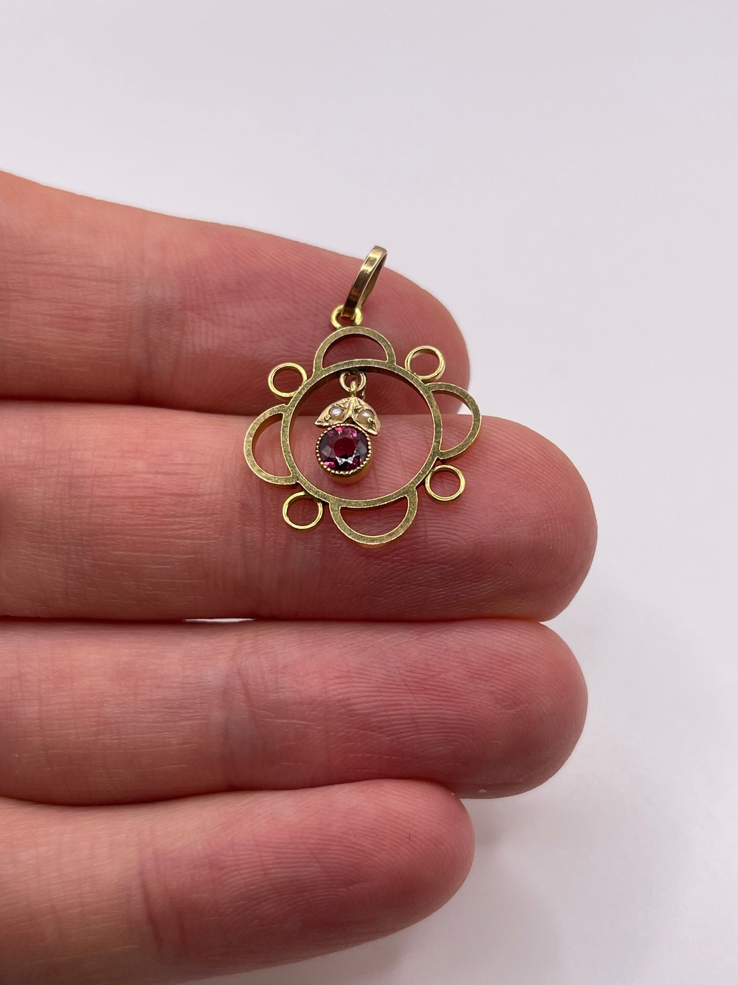 Antique 9ct gold tourmaline and pearl pendant