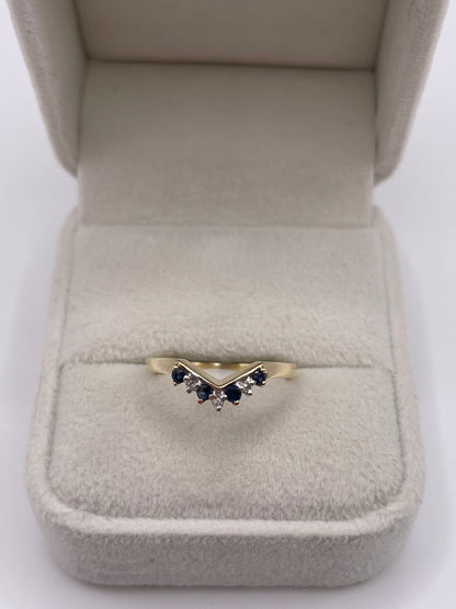 9ct gold sapphire and diamond wishbone ring