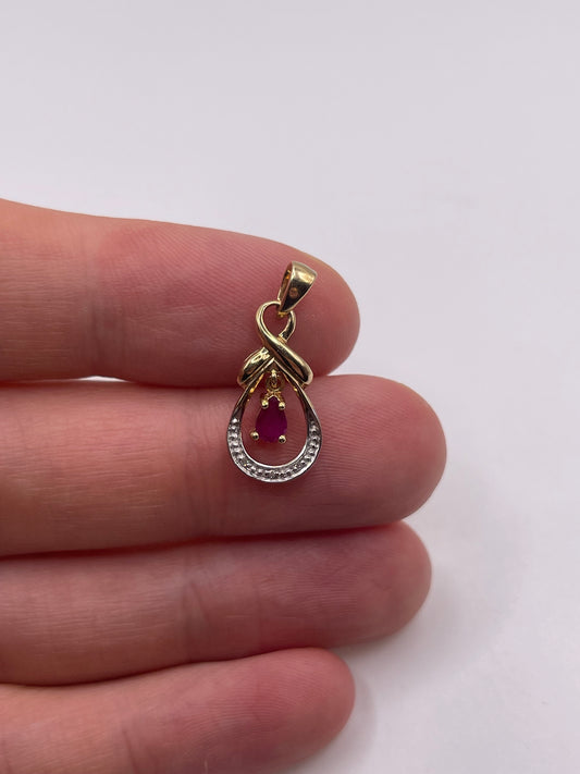 9ct gold ruby and diamond pendant