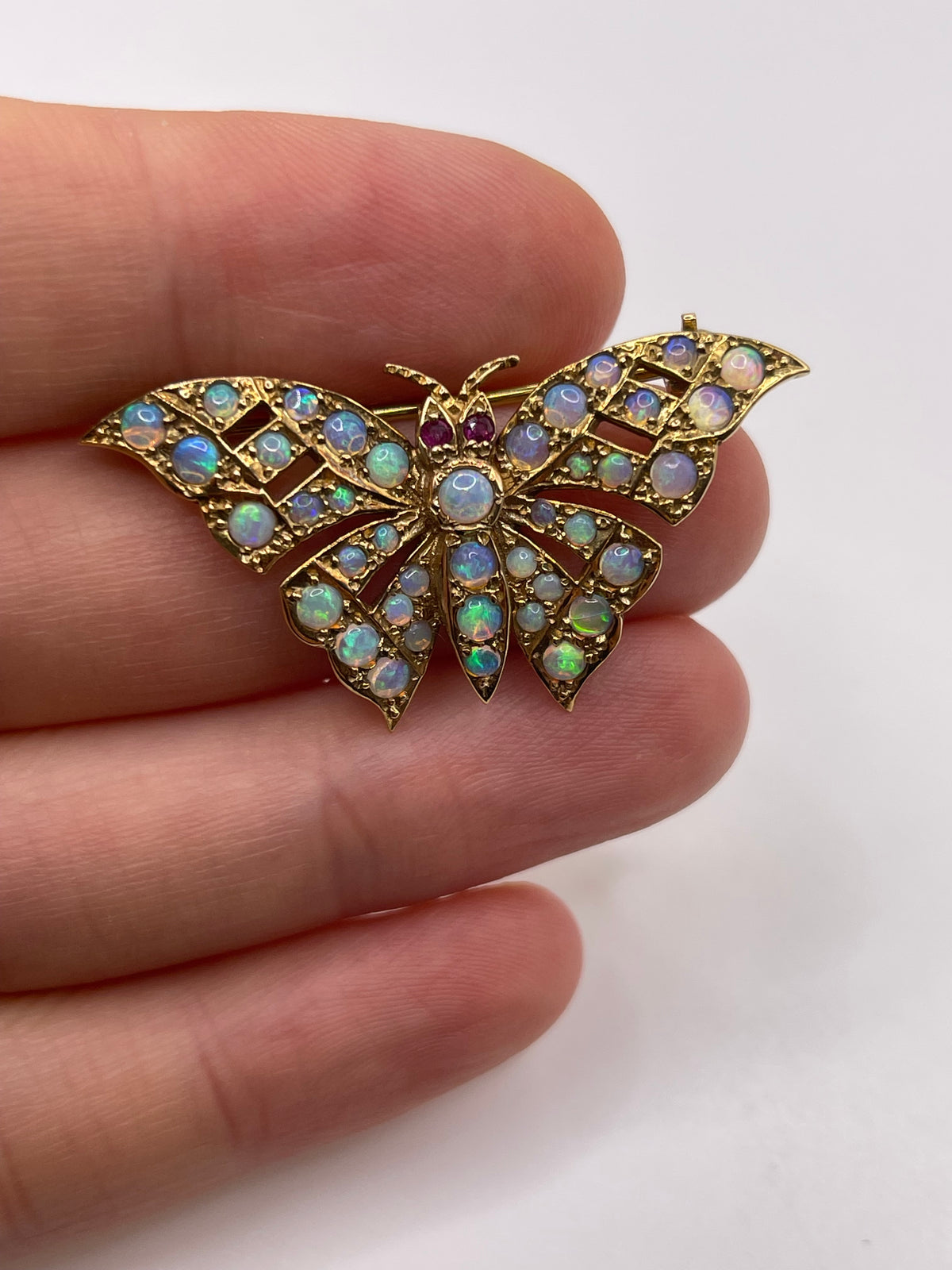 9ct gold opal and ruby butterfly brooch