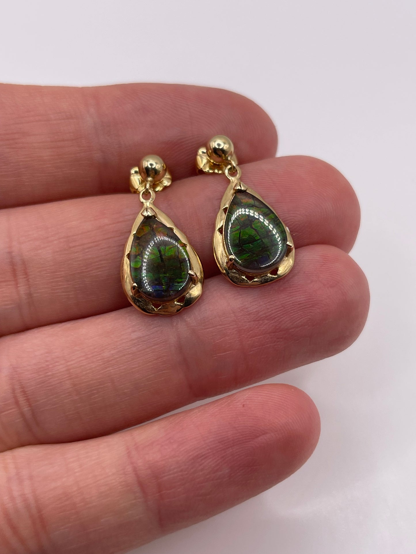 14ct gold Ammolite earrings
