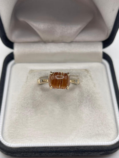 9ct gold rutile quartz and diamond ring