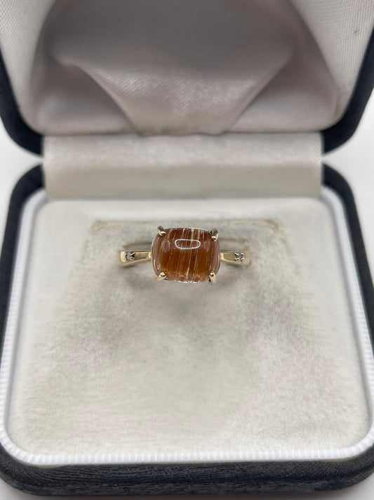 9ct gold rutile quartz and diamond ring