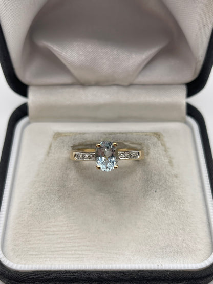 9ct gold aquamarine and diamond ring