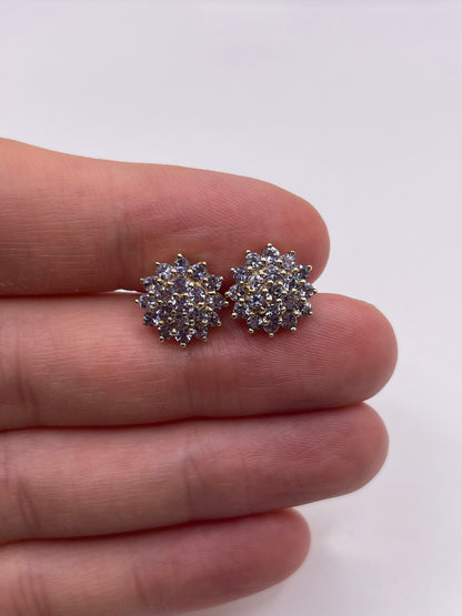 9ct gold tanzanite cluster earrings