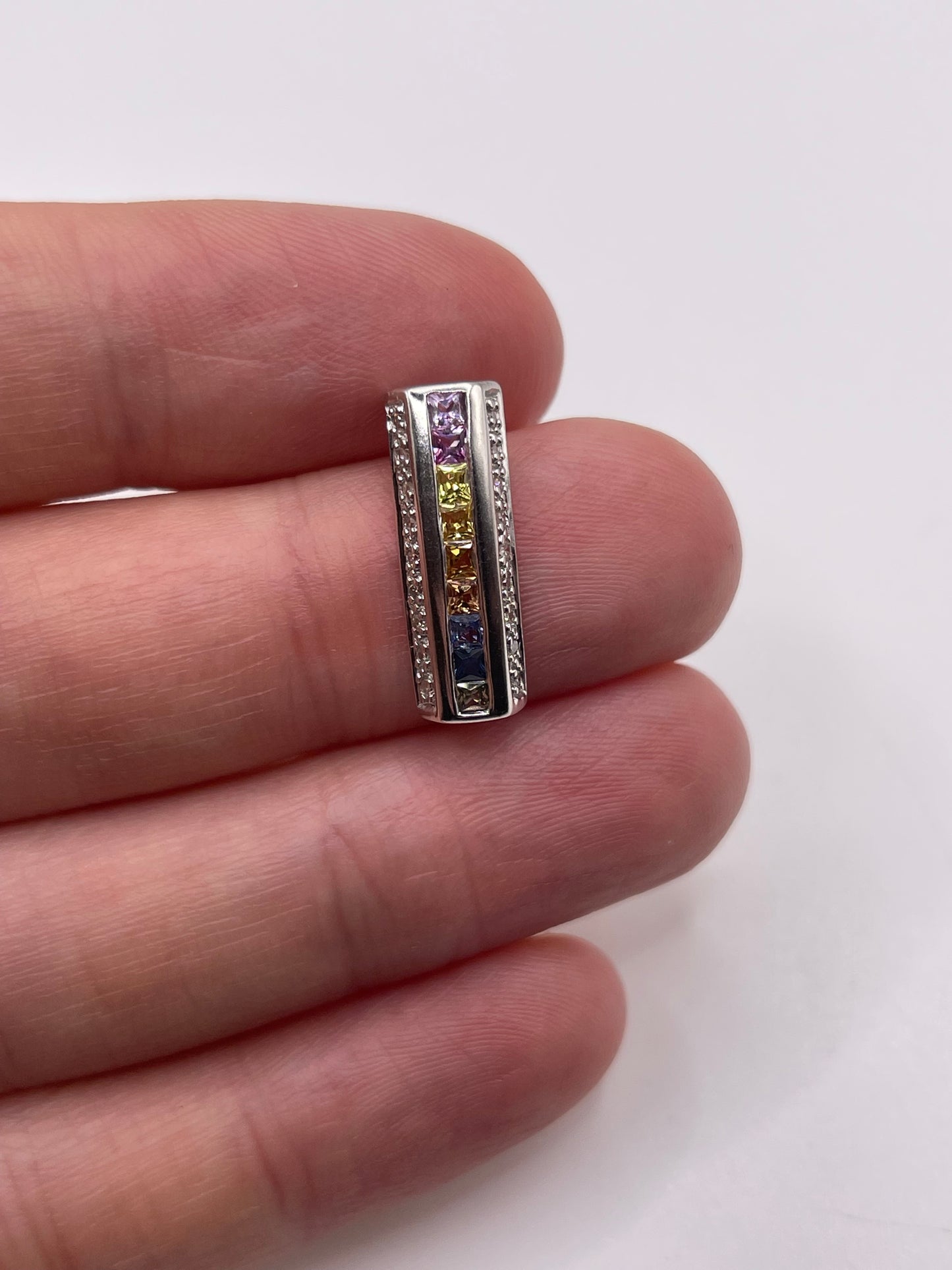 9ct white gold multi coloured sapphire and diamond pendant