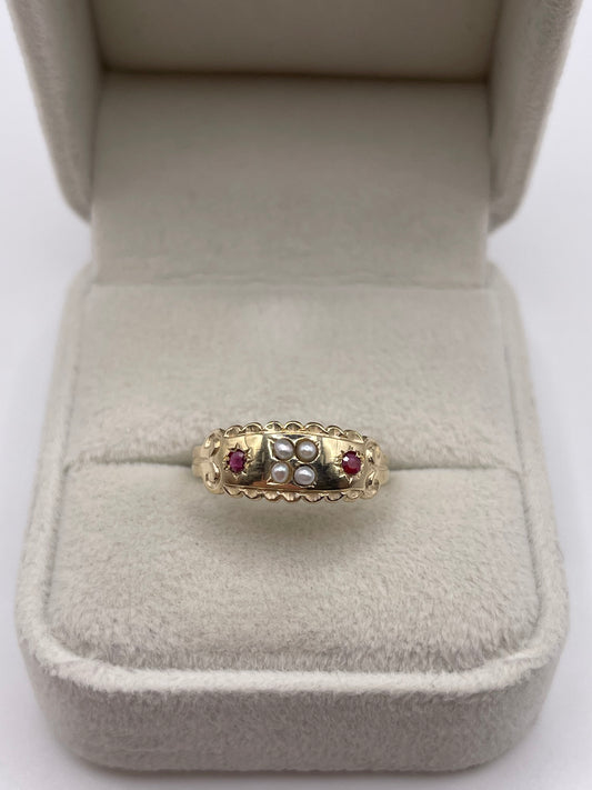 9ct gold ruby and pearl ring