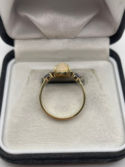 9ct gold opal, tanzanite and diamond ring