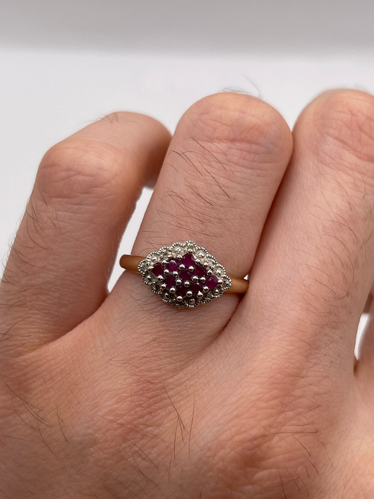 9ct gold ruby and diamond ring
