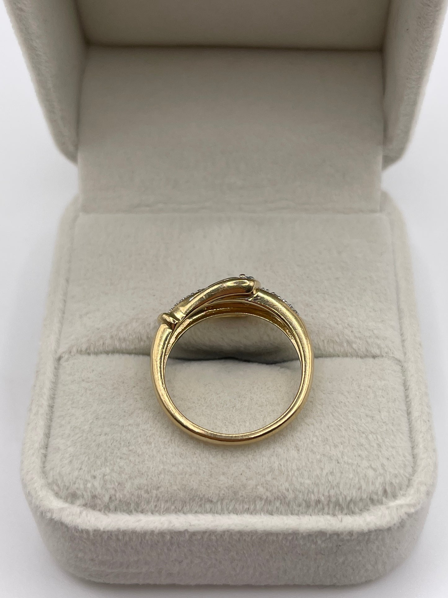 9ct gold topaz and diamond buckle ring
