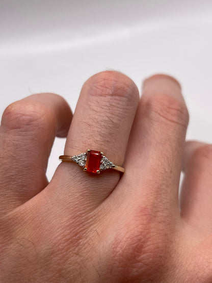 9ct gold fire opal and diamond ring