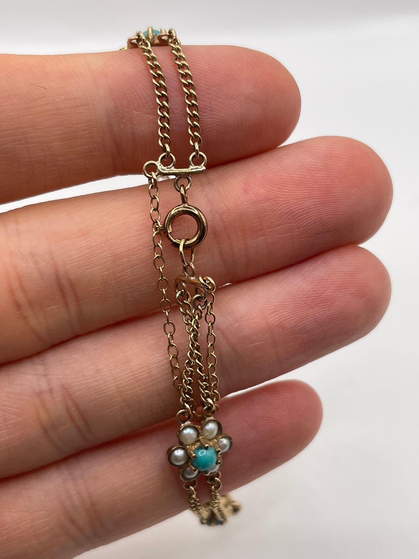 9ct gold turquoise and pearl bracelet