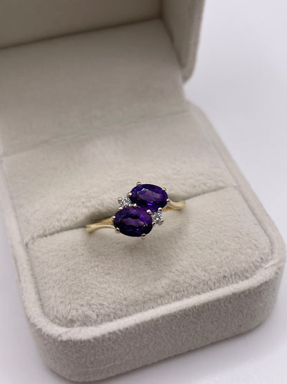 18ct gold amethyst and diamond ring