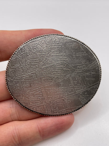 Silver Elizabeth street map brooch