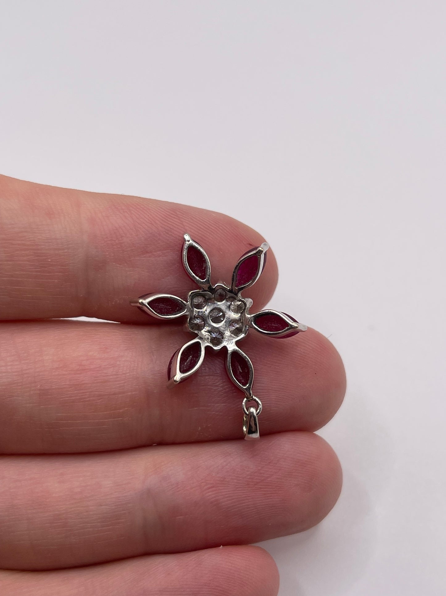 18ct white gold ruby and diamond pendant