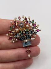 Load image into Gallery viewer, 9ct gold enamel and multi gemstone brooch

