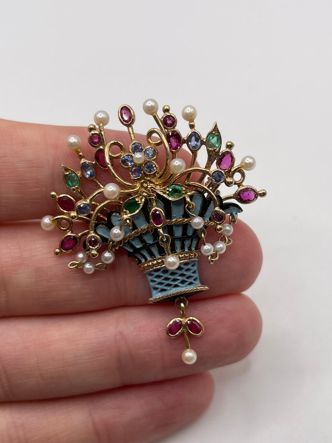 9ct gold enamel and multi gemstone brooch
