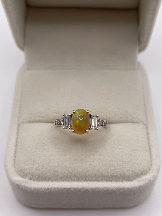 9ct gold opal and zircon ring