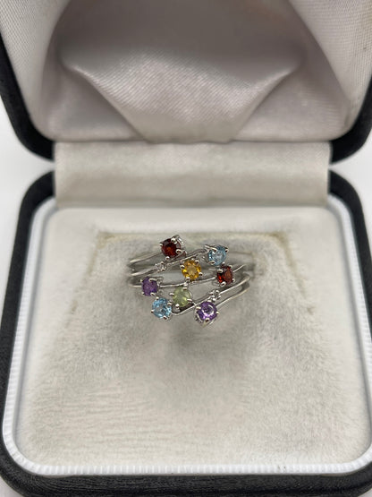 9ct white gold multi gemstone and diamond ring