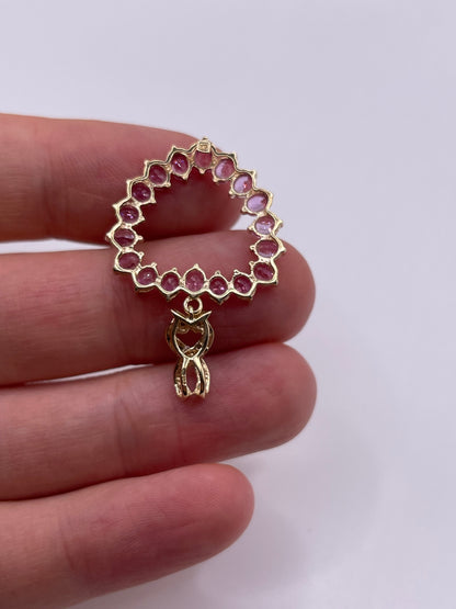 9ct gold pink sapphire and diamond pendant