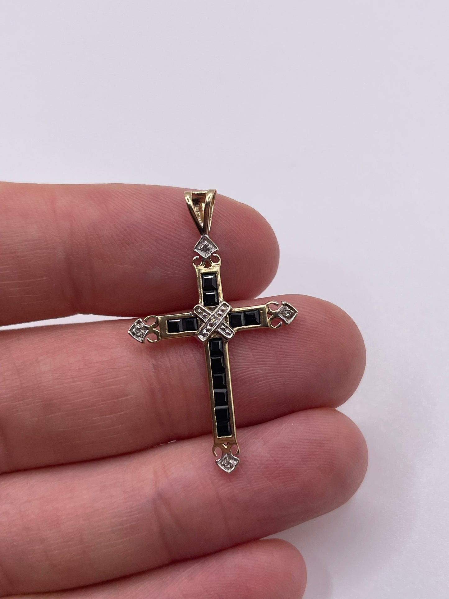 9ct gold sapphire and diamond cross pendant