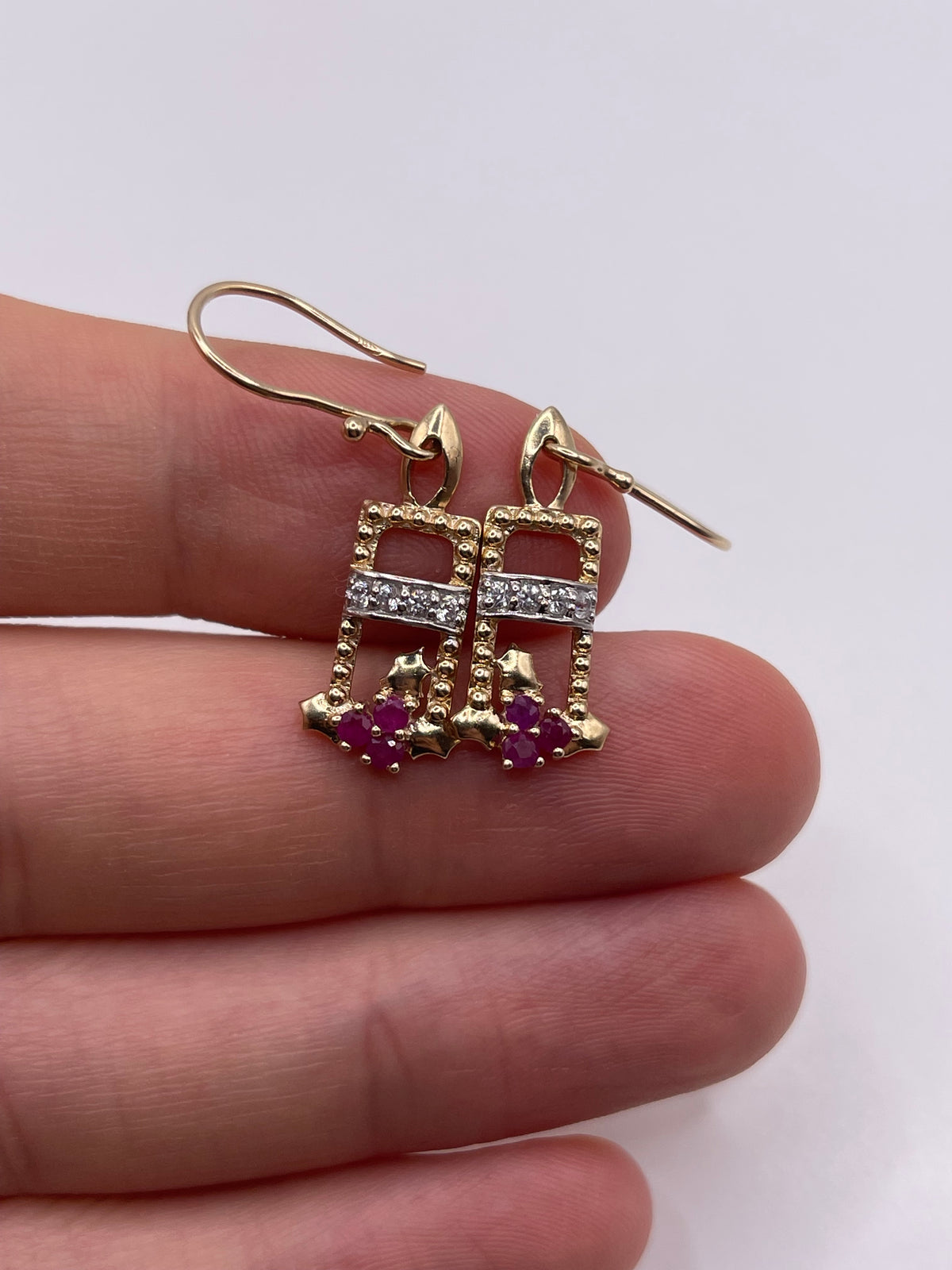 9ct gold ruby and zircon earrings