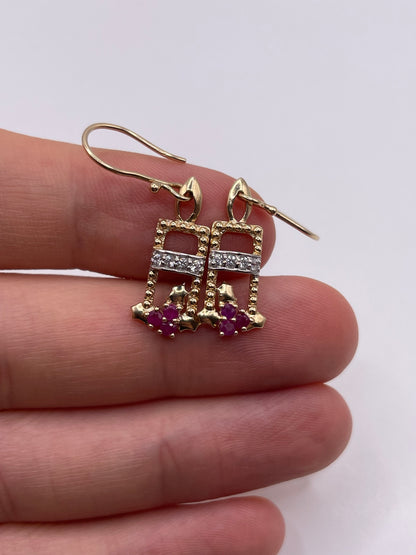 9ct gold ruby and zircon earrings