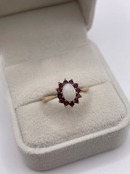 9ct gold opal and ruby ring