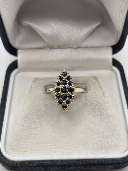9ct gold sapphire cluster navette ring