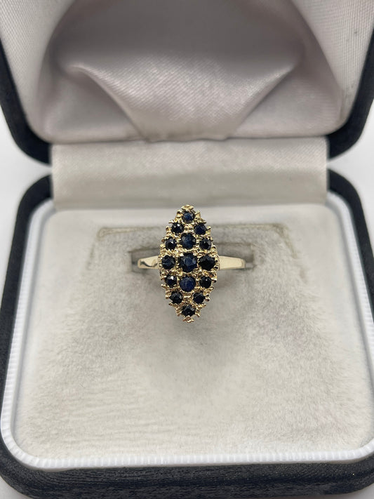 9ct gold sapphire cluster navette ring