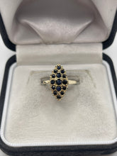 Load image into Gallery viewer, 9ct gold sapphire cluster navette ring

