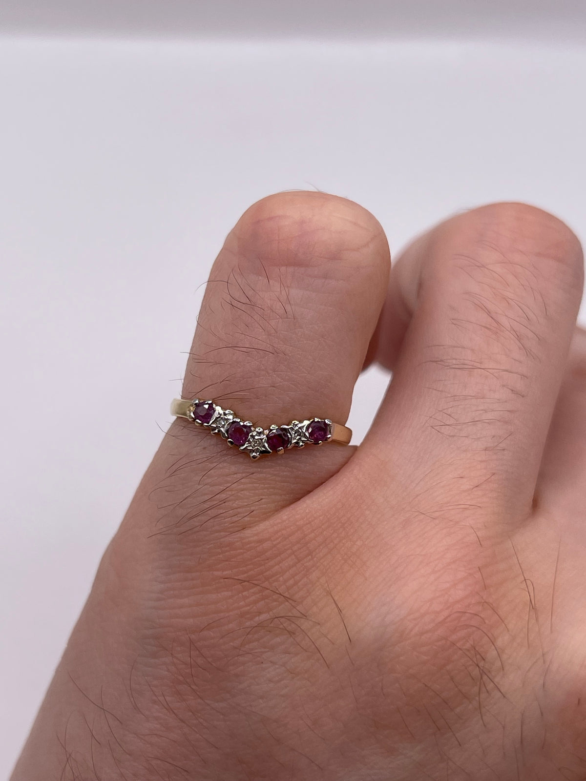 9ct gold ruby and diamond wishbone ring