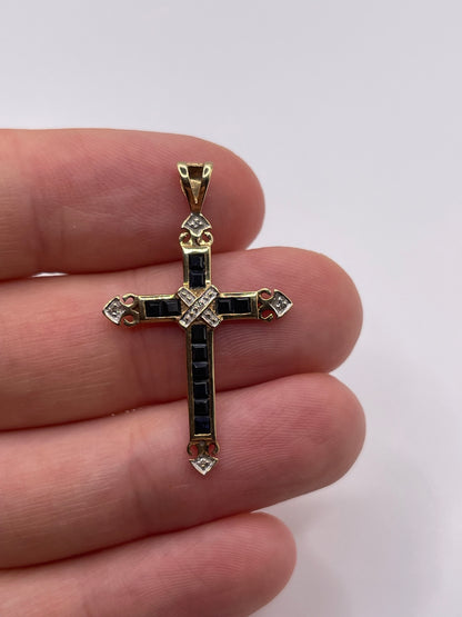9ct gold sapphire and diamond cross pendant