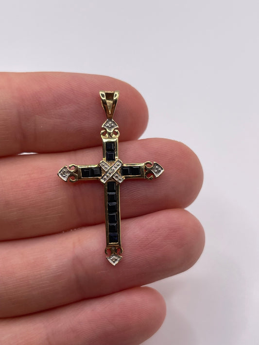 9ct gold sapphire and diamond cross pendant
